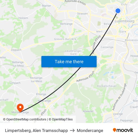 Limpertsberg, Alen Tramsschapp to Mondercange map