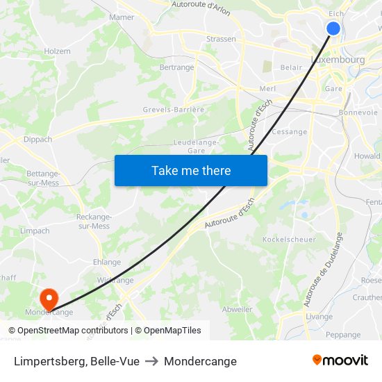 Limpertsberg, Belle-Vue to Mondercange map