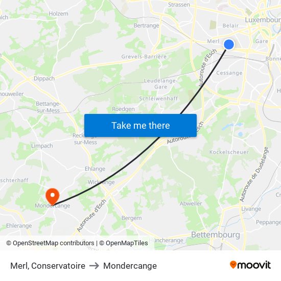 Merl, Conservatoire to Mondercange map