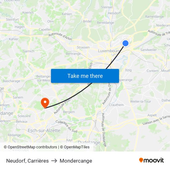 Neudorf, Carrières to Mondercange map