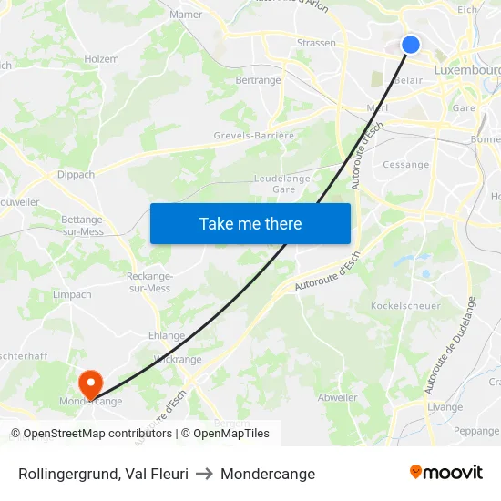 Rollingergrund, Val Fleuri to Mondercange map