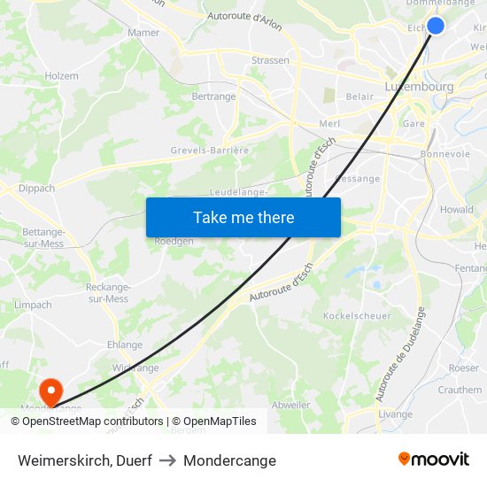 Weimerskirch, Duerf to Mondercange map