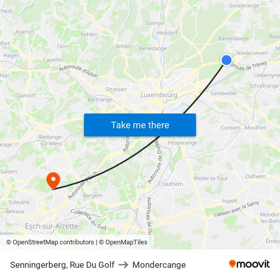 Senningerberg, Rue Du Golf to Mondercange map