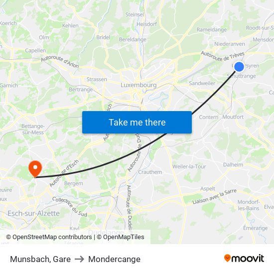 Munsbach, Gare to Mondercange map