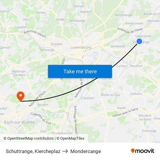 Schuttrange, Kiercheplaz to Mondercange map