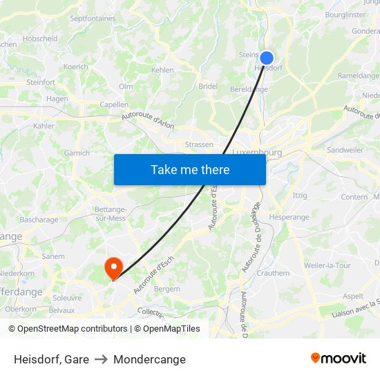 Heisdorf, Gare to Mondercange map