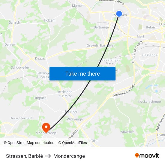 Strassen, Barblé to Mondercange map