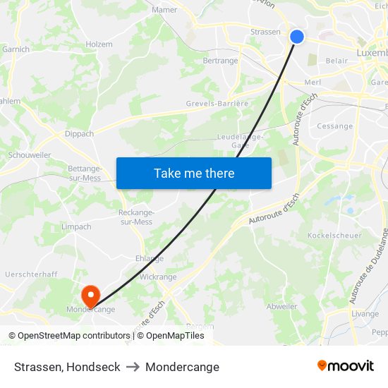 Strassen, Hondseck to Mondercange map