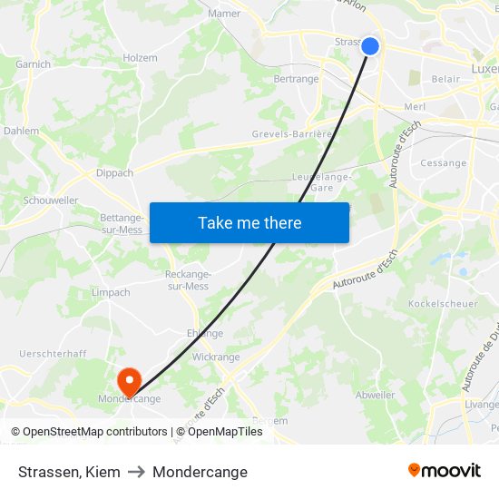 Strassen, Kiem to Mondercange map