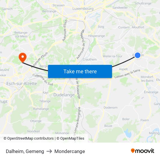 Dalheim, Gemeng to Mondercange map