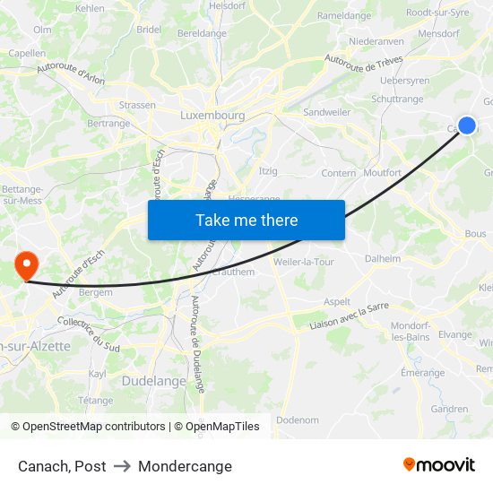 Canach, Post to Mondercange map