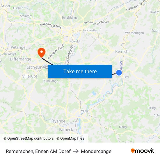 Remerschen, Ennen AM Doref to Mondercange map