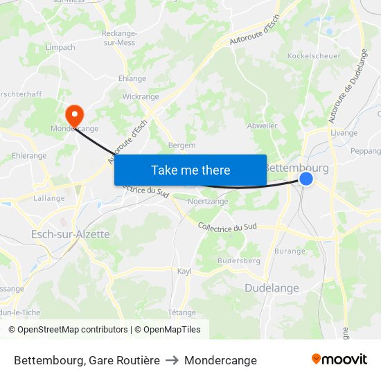 Bettembourg, Gare Routière to Mondercange map