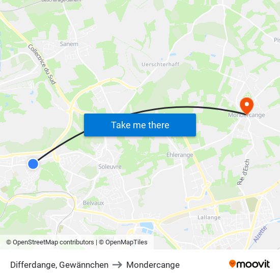 Differdange, Gewännchen to Mondercange map