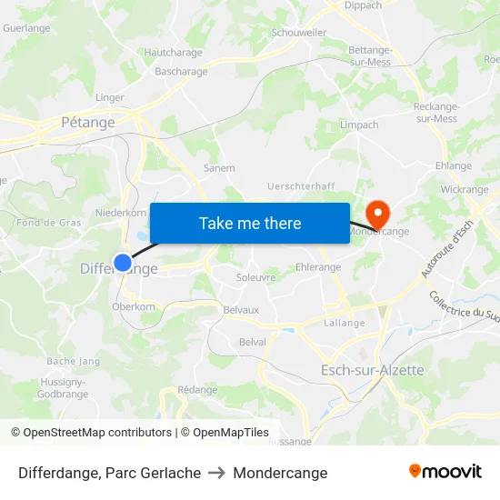 Differdange, Parc Gerlache to Mondercange map