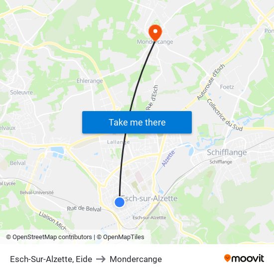 Esch-Sur-Alzette, Eide to Mondercange map