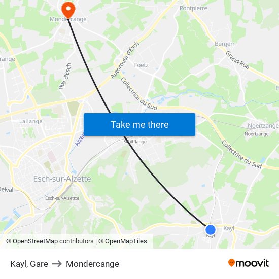 Kayl, Gare to Mondercange map