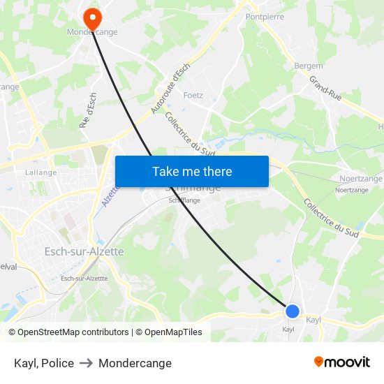 Kayl, Police to Mondercange map