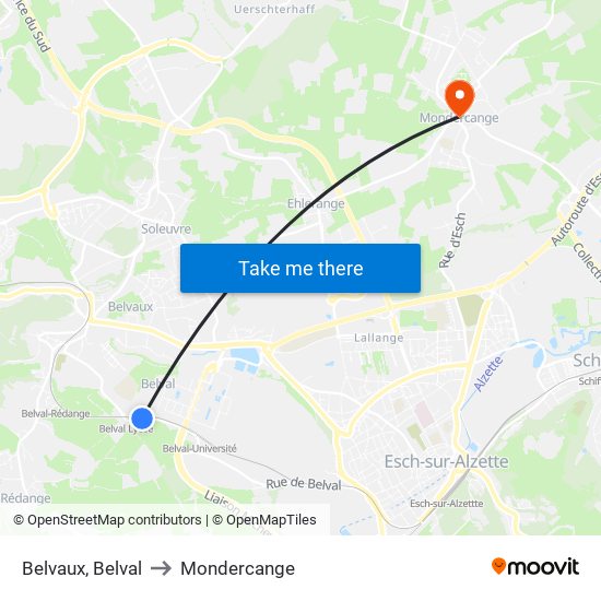 Belvaux, Belval to Mondercange map