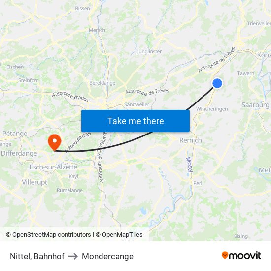 Nittel, Bahnhof to Mondercange map