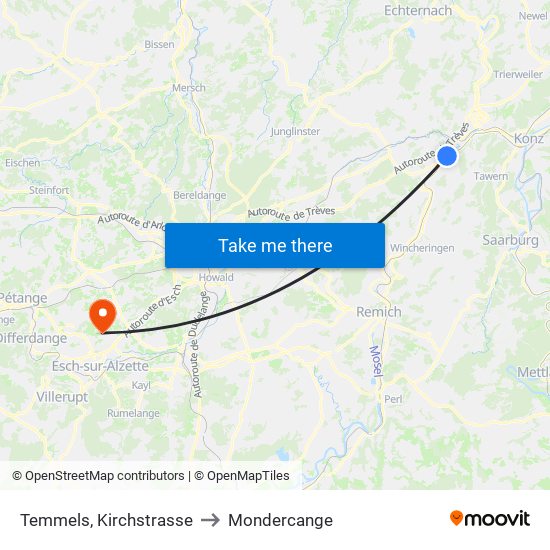 Temmels, Kirchstrasse to Mondercange map