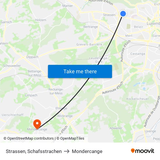 Strassen, Schafsstrachen to Mondercange map