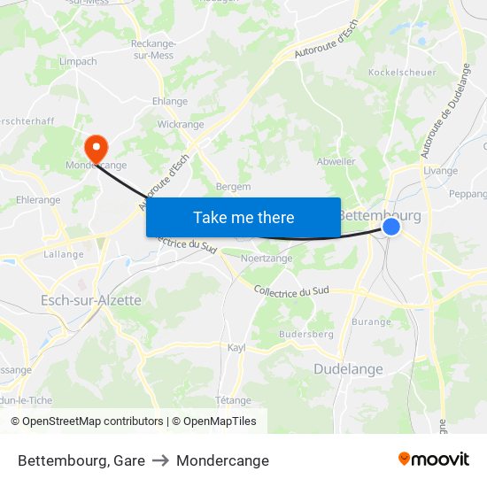 Bettembourg, Gare to Mondercange map