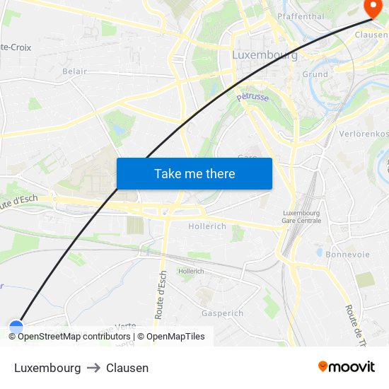 Luxembourg to Clausen map