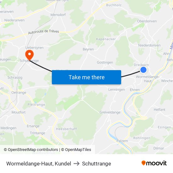 Wormeldange-Haut, Kundel to Schuttrange map