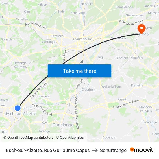 Esch-Sur-Alzette, Rue Guillaume Capus to Schuttrange map