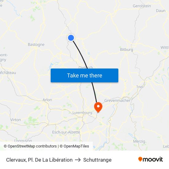 Clervaux, Pl. De La Libération to Schuttrange map