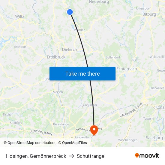 Hosingen, Gemönnerbréck to Schuttrange map