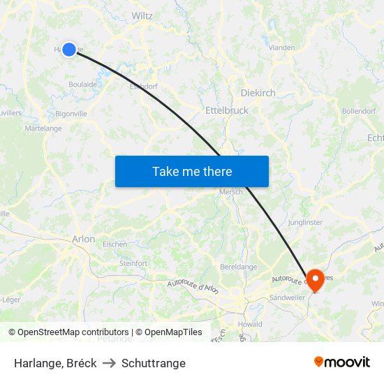 Harlange, Bréck to Schuttrange map