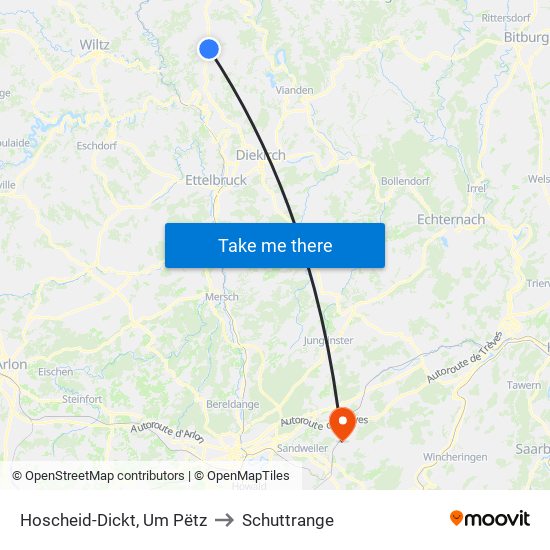 Hoscheid-Dickt, Um Pëtz to Schuttrange map