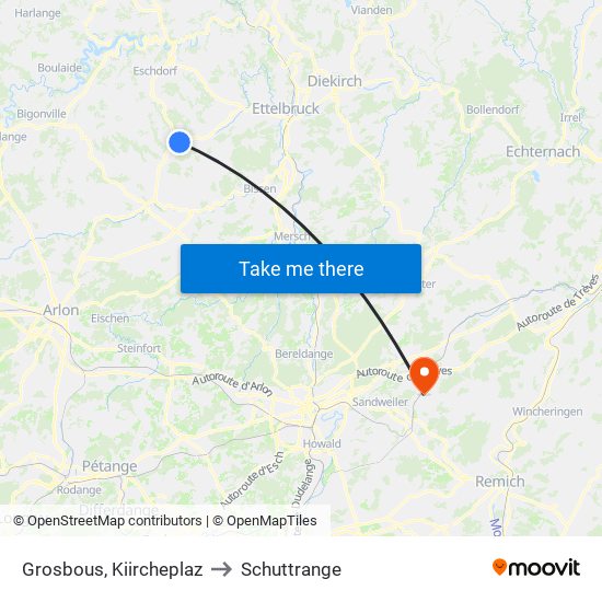 Grosbous, Kiircheplaz to Schuttrange map