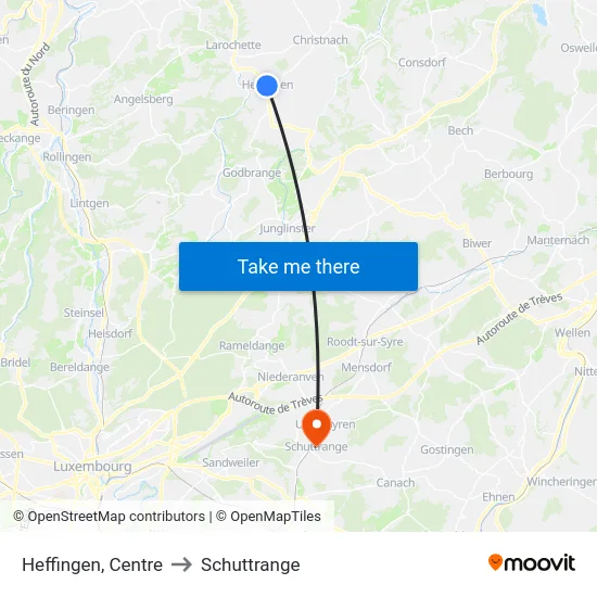 Heffingen, Centre to Schuttrange map
