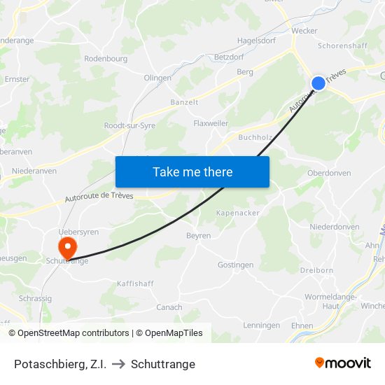 Potaschbierg, Z.I. to Schuttrange map