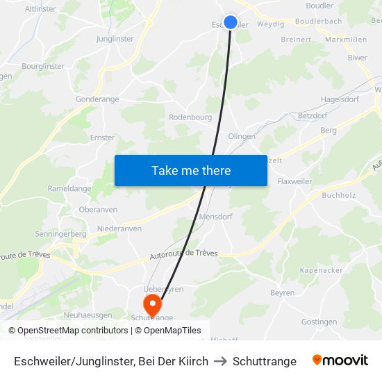 Eschweiler/Junglinster, Bei Der Kiirch to Schuttrange map