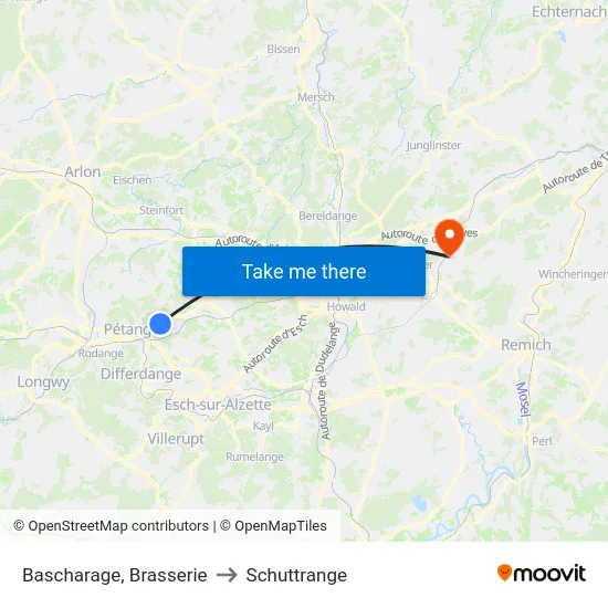 Bascharage, Brasserie to Schuttrange map