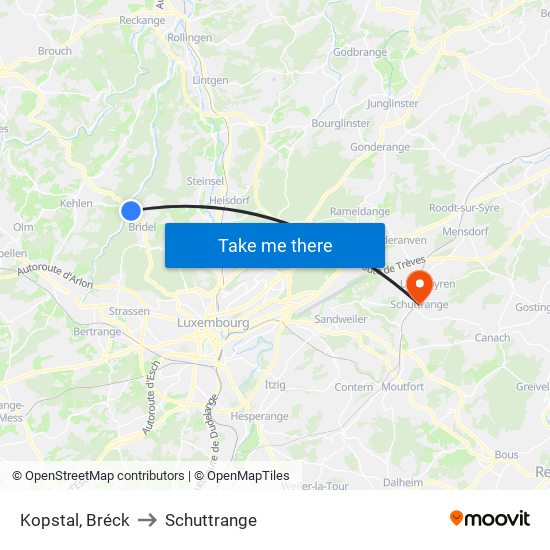 Kopstal, Bréck to Schuttrange map