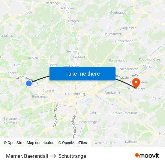 Mamer, Baerendall to Schuttrange map