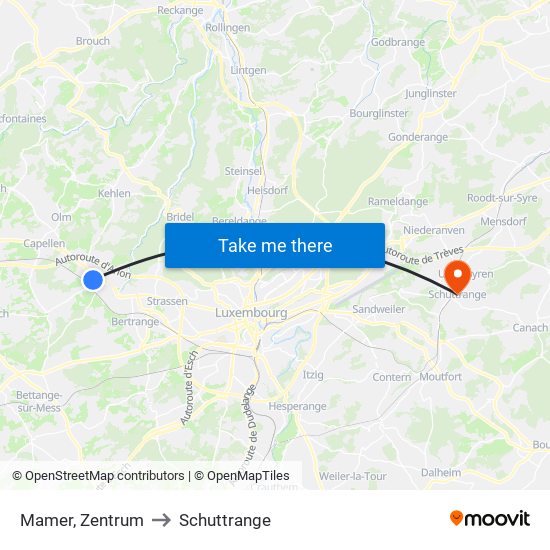 Mamer, Zentrum to Schuttrange map