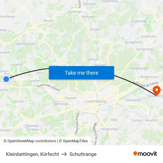 Kleinbettingen, Kiirfecht to Schuttrange map