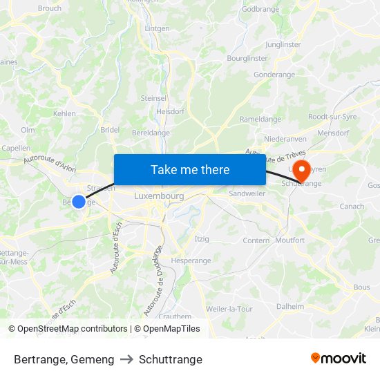 Bertrange, Gemeng to Schuttrange map