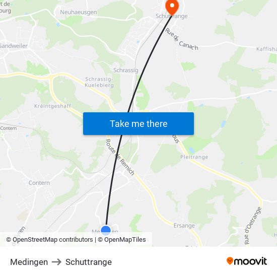 Medingen to Schuttrange map