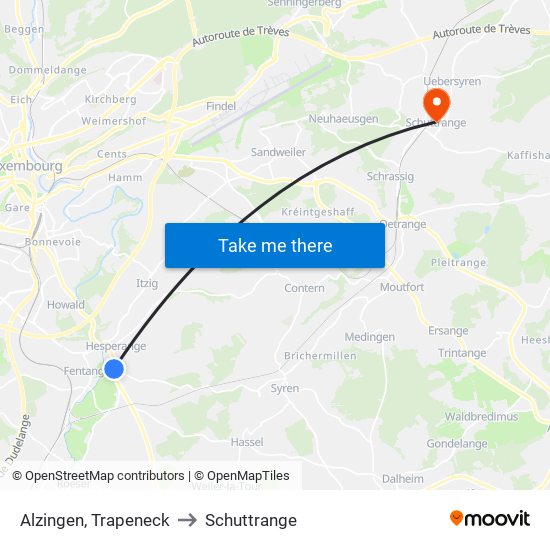 Alzingen, Trapeneck to Schuttrange map