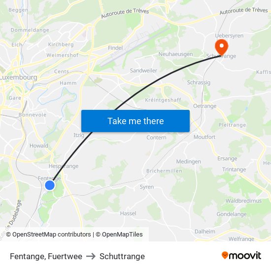 Fentange, Fuertwee to Schuttrange map