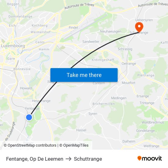 Fentange, Op De Leemen to Schuttrange map
