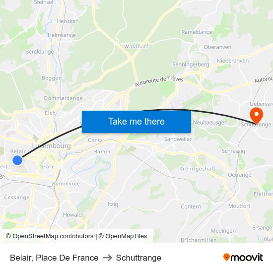 Belair, Place De France to Schuttrange map