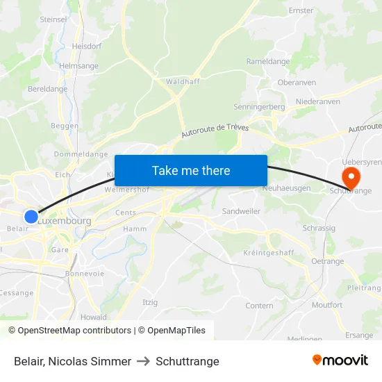 Belair, Nicolas Simmer to Schuttrange map